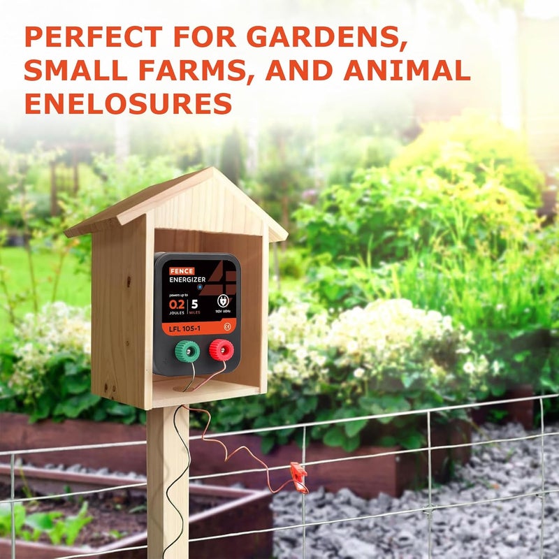 L-FENCE LYDITE FENCE Store Electric Fence Charger, 5 Mile 20 Acres Electric Fence Energizer, 0.2 Joule Ac Powered Output Voltage 5100v, for Preventing Wild Animals Intruding Great for Poultry, Pets and Gardens - Image 2